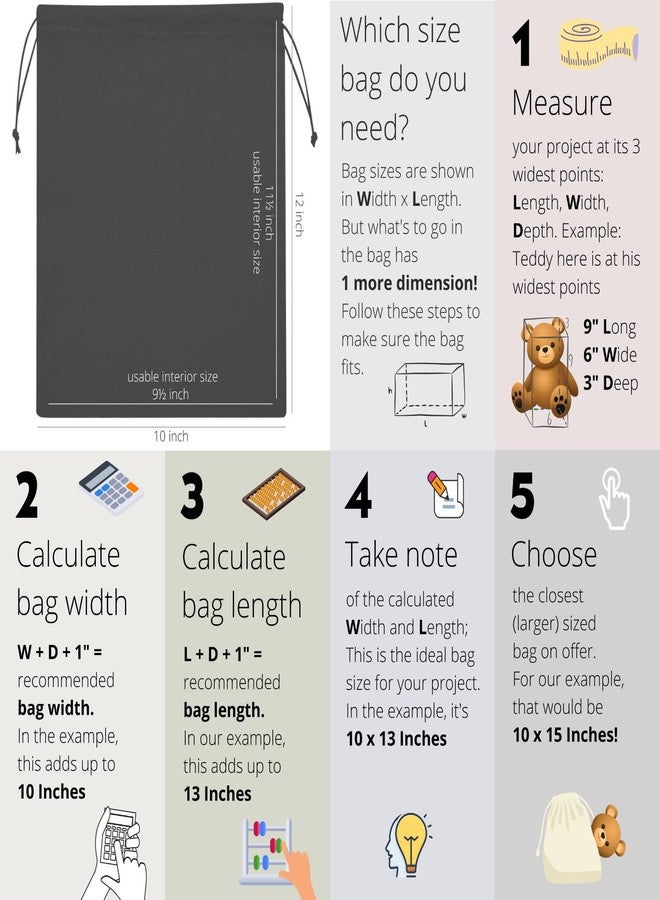 DR Cotton Blend Drawstring Bags for Storage, Pantry, Wardrobe, Shoes (10 x 12 inch - 12 pack) - Image 2